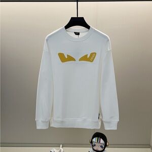 Fendi White Crewneck Sweatshirt with Gold Eye Appliqué